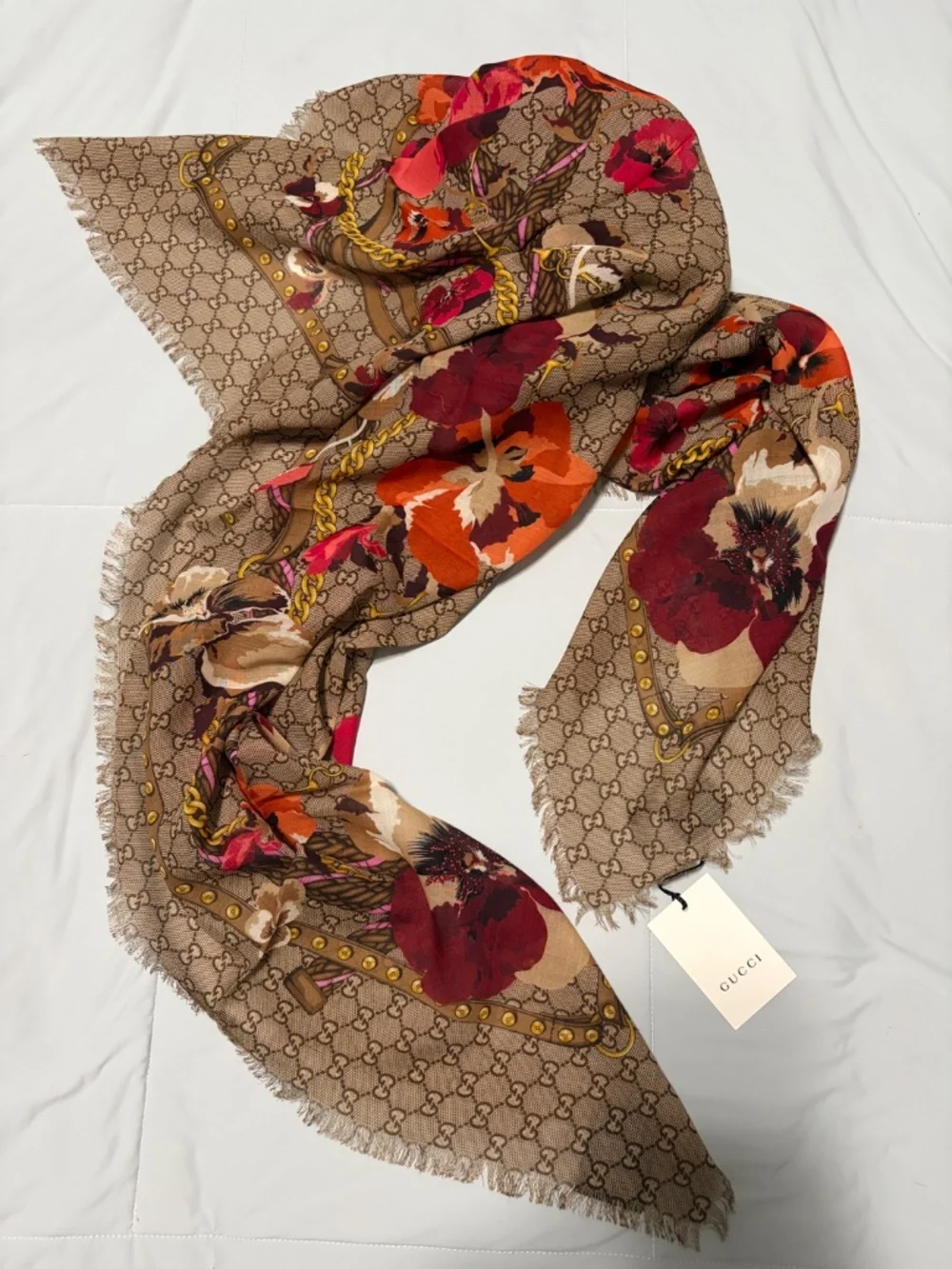 GUCCI GG Pansy Floral Wool Shawl – New With Tags